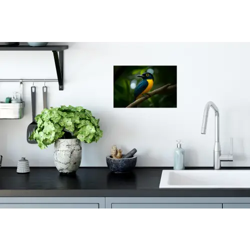 Vogel - Tak - Geel - Bladeren Muursticker klein -keuken