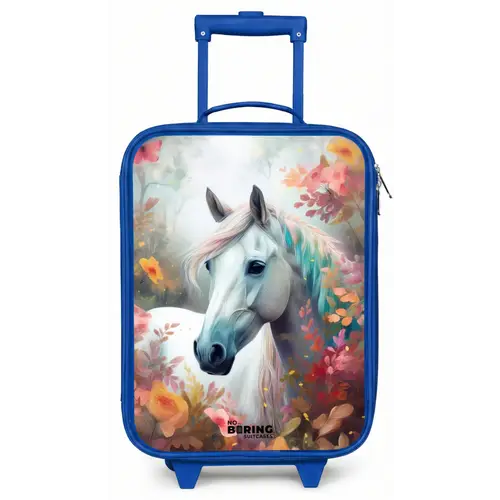 Wit paard omringd door bloemen Kinderkoffer - Blauw klein -zz3dotto