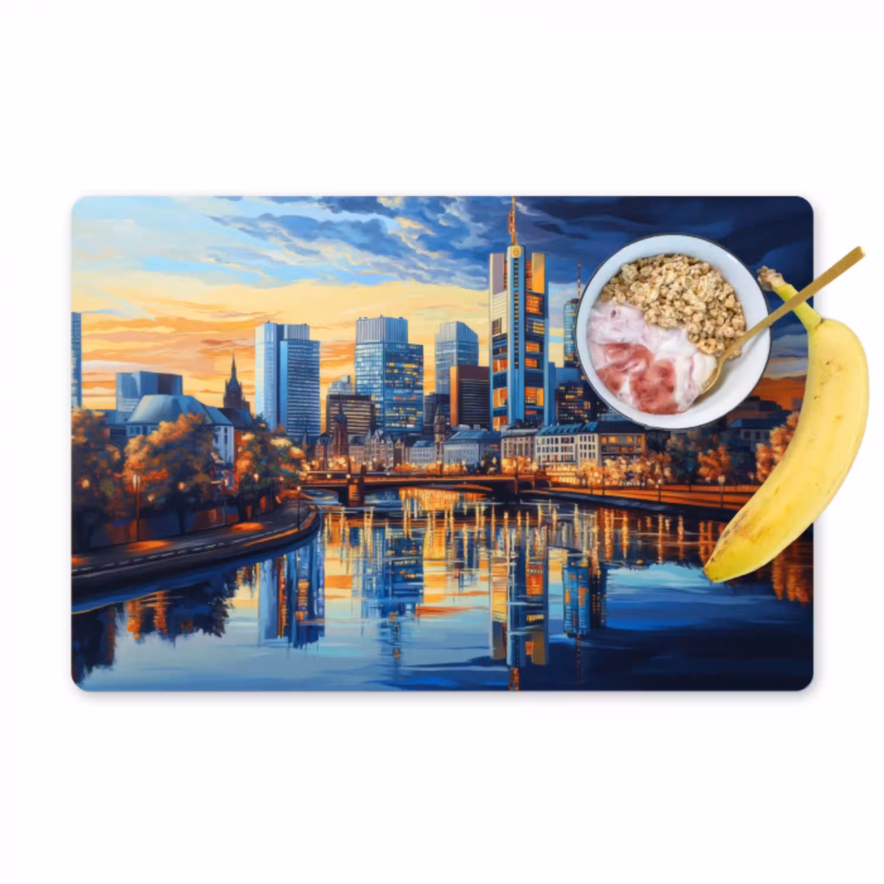Zonsondergang Frankfurt - Stad - Skyline - Water Placemat vinyl groot -zzzproduct_Kitchenyeah-website