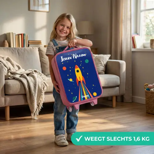 Raket - Sterren - Planeet - Ruimte Kinderkoffer - Roze klein -sfeer2_NL