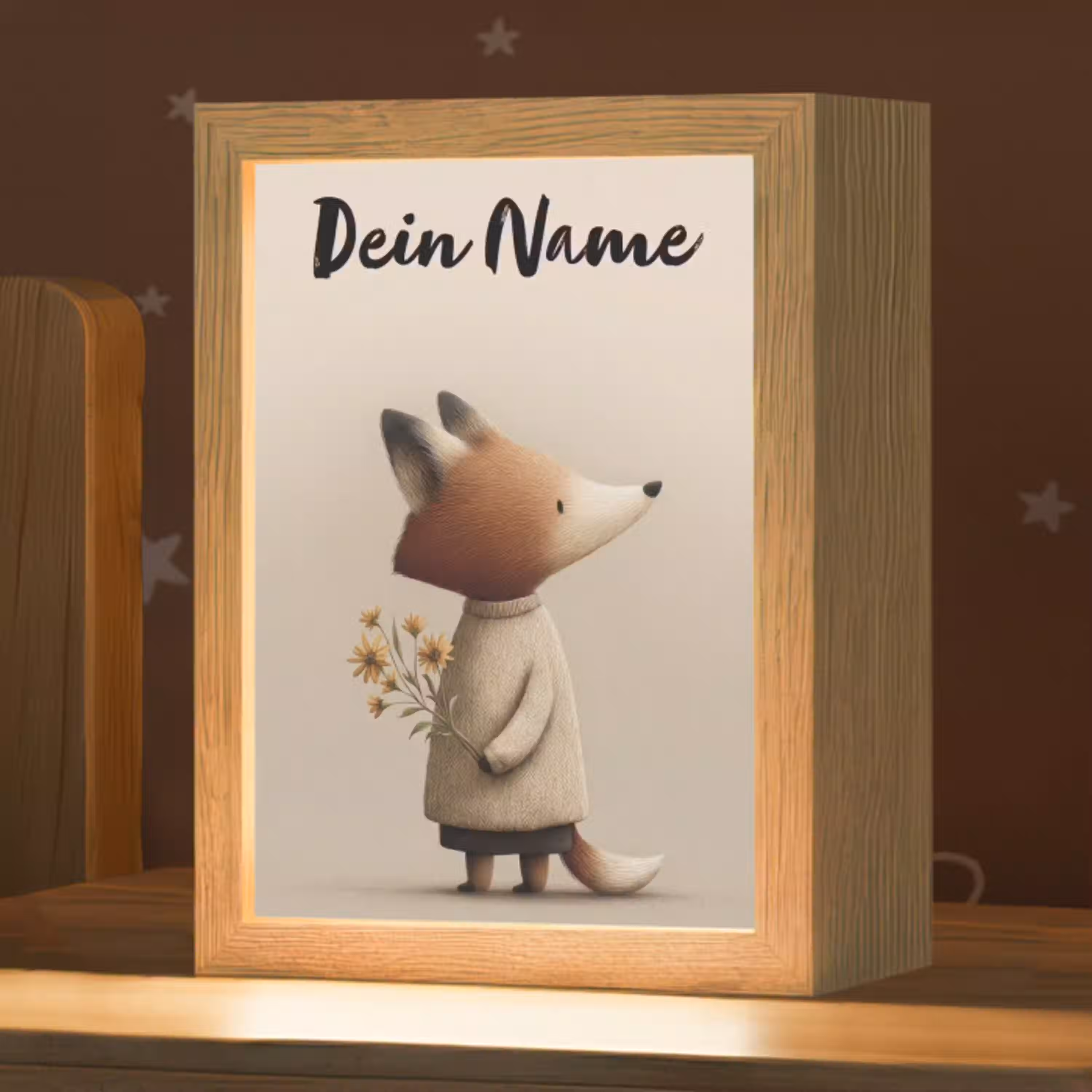Vos - Gele bloemen - Minimalistisch Light Box met kabel (Kinderlampje) klein -zzz_3d_website