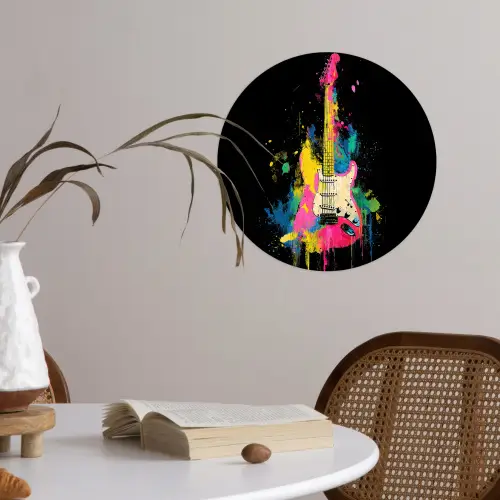 Gitaar - Kleurrijk - Verf Wandcirkel behangsticker klein -sfeer3