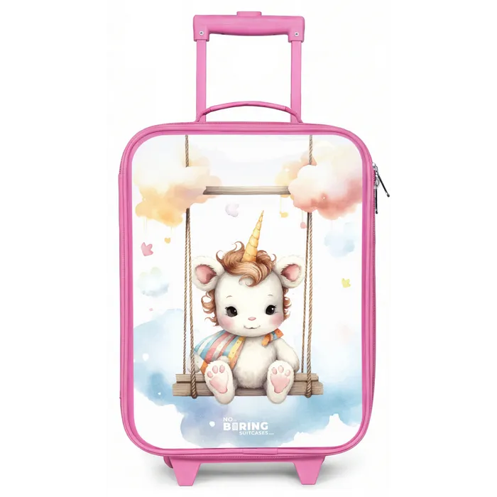 Witte baby eenhoorn op een schommel in de wolken Kinderkoffer - Roze klein -zz3dotto