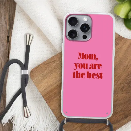 Moeder - Boodschap -Roze Hoesje iPhone 16 Pro Max met koord klein -sfeer4