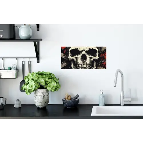 Schedel - Kettingen - Rood Muursticker klein -keuken