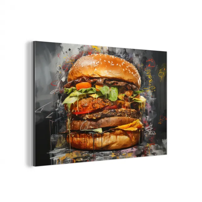 Burger - Eten - Kunst - Grijs - Graffiti aluminium wit klein -3d