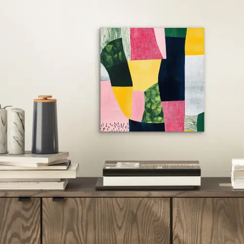 Abstract - Roze - Lappen - Vormen - Geel aluminium wit klein -sfeer1