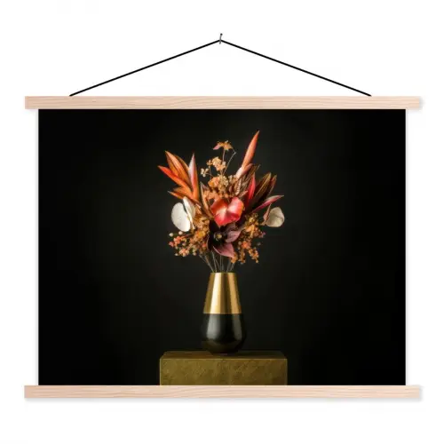 Exotisch - Boeket - Vaas - Goud textielposter latten blank klein -3d