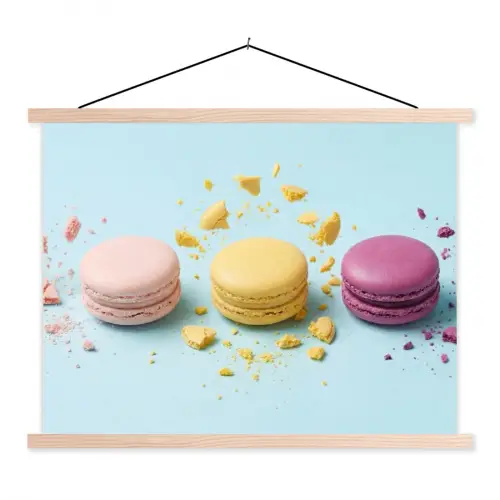 Macarons - Kleurrijk - Pastel textielposter latten blank klein -3d