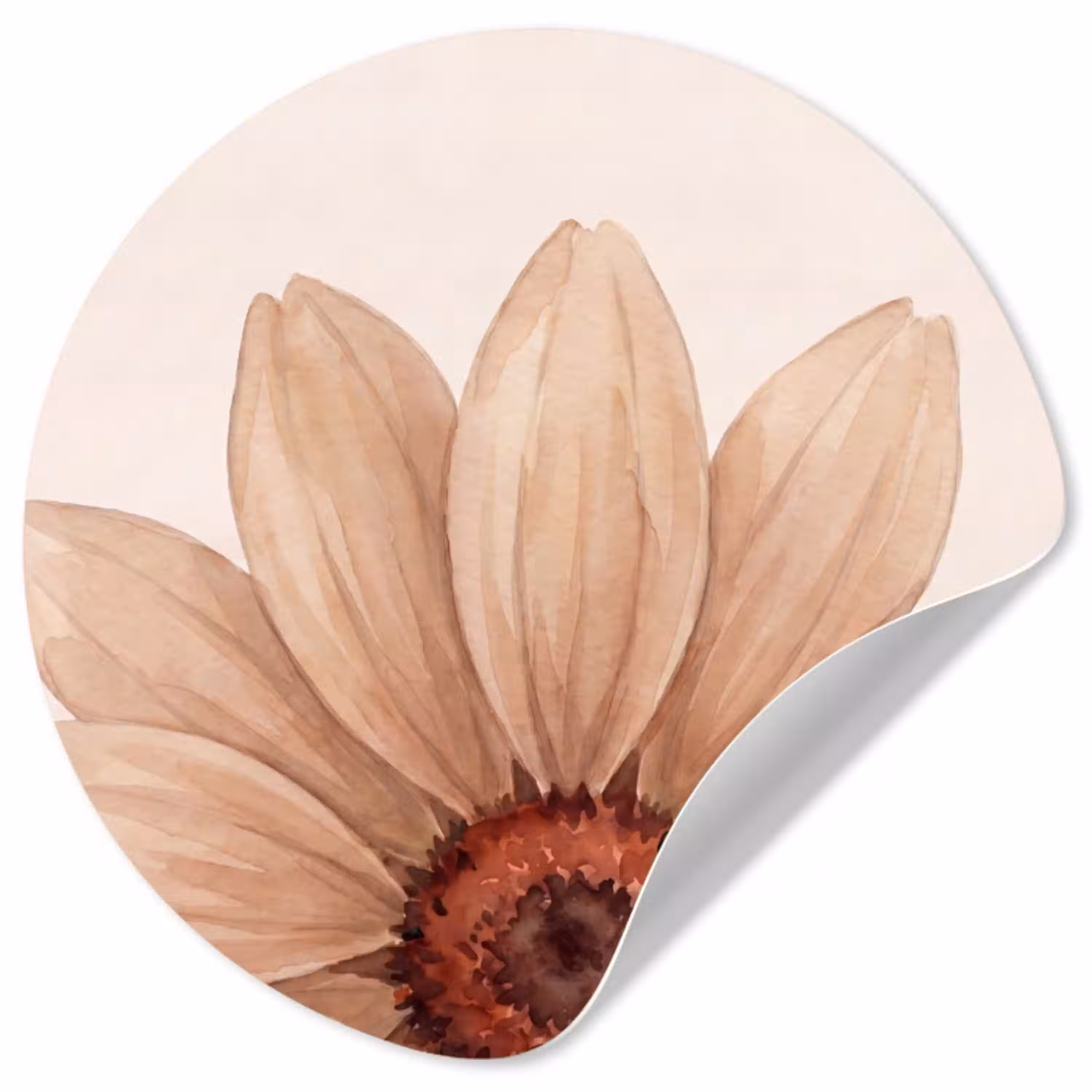 Bloemen - Bloemblad - Natuur - Aquarel - Beige Wandcirkel behangsticker klein -3d