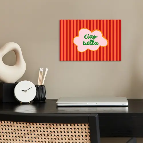 Ciao bella - Tekstwolk - Strepen - Oranje poster papier klein -sfeer1
