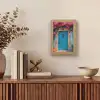 Deur - Hout - Bloemen - Blauw Light Box met kabel (Tafellamp) klein -sfeer2