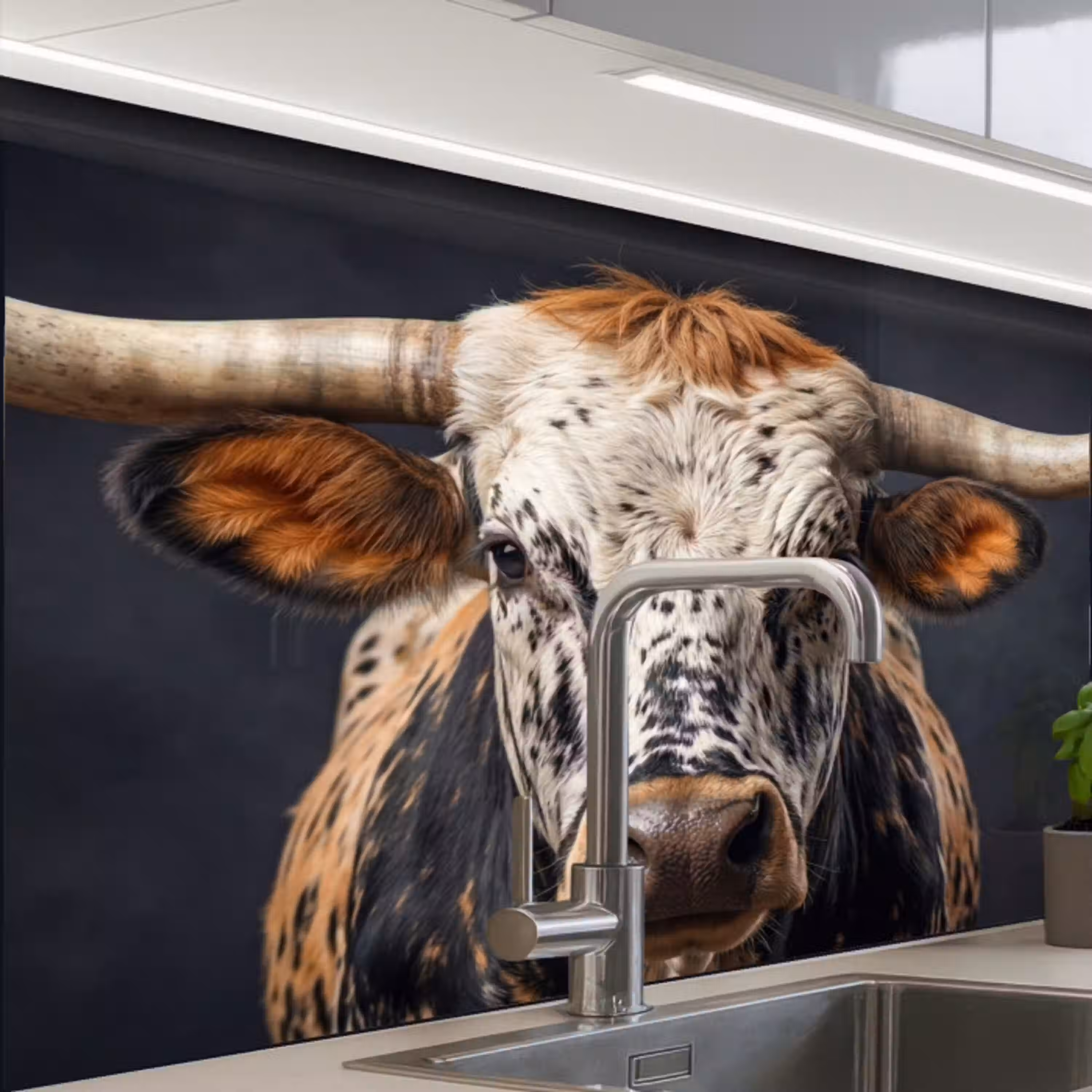 Stier - Kleurrijk - Hoorns keuken achterwand 2 middel -zzzz3d_schuin