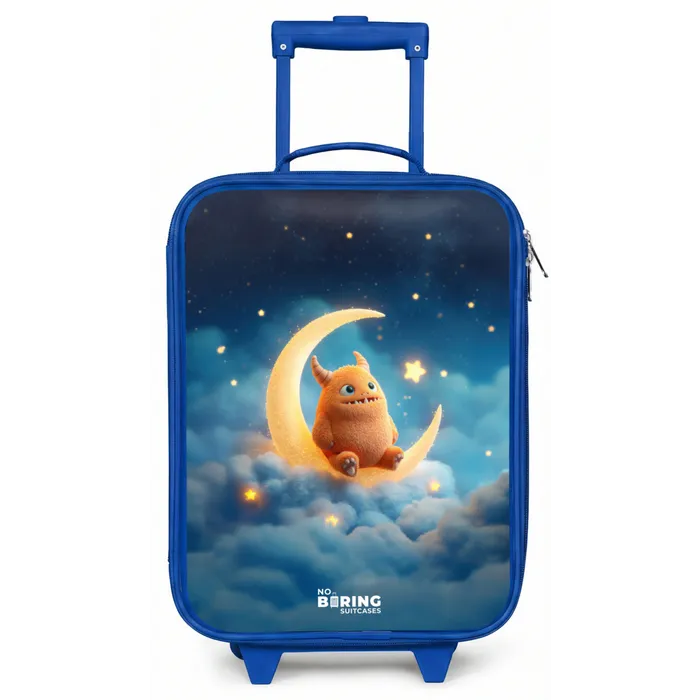 Oranje monster op maansikkel Kinderkoffer - Blauw klein -zz3dotto