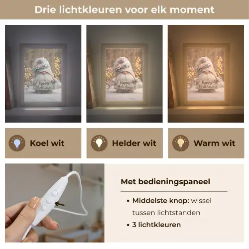 Kerst - Gnome - Bord - Kleurrijk Light Box met kabel (Wandlamp) klein -USP_lichtkleurNL