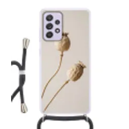 Papaverbollen - Droogbloemen - Minimalistisch - Beige - Rustig Hoesje Samsung Galaxy A52 5G met koord klein -3d