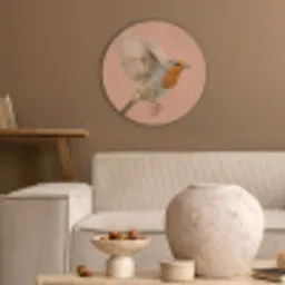 Roodborst - Natuur - Roze Akoestische PET Vilt - Rond klein -sfeer1