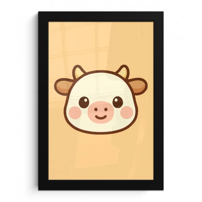 Koe - Oranje - Cartoon fotolijst zwart zonder passe partout klein -3d
