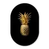 Ananas - Zwart - Goud - Luxe Wandcirkel Ovaal Forex klein -3d