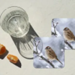 Vogel - Tak - Sneeuw - Winter onderzetter kurk middel -sfeer4
