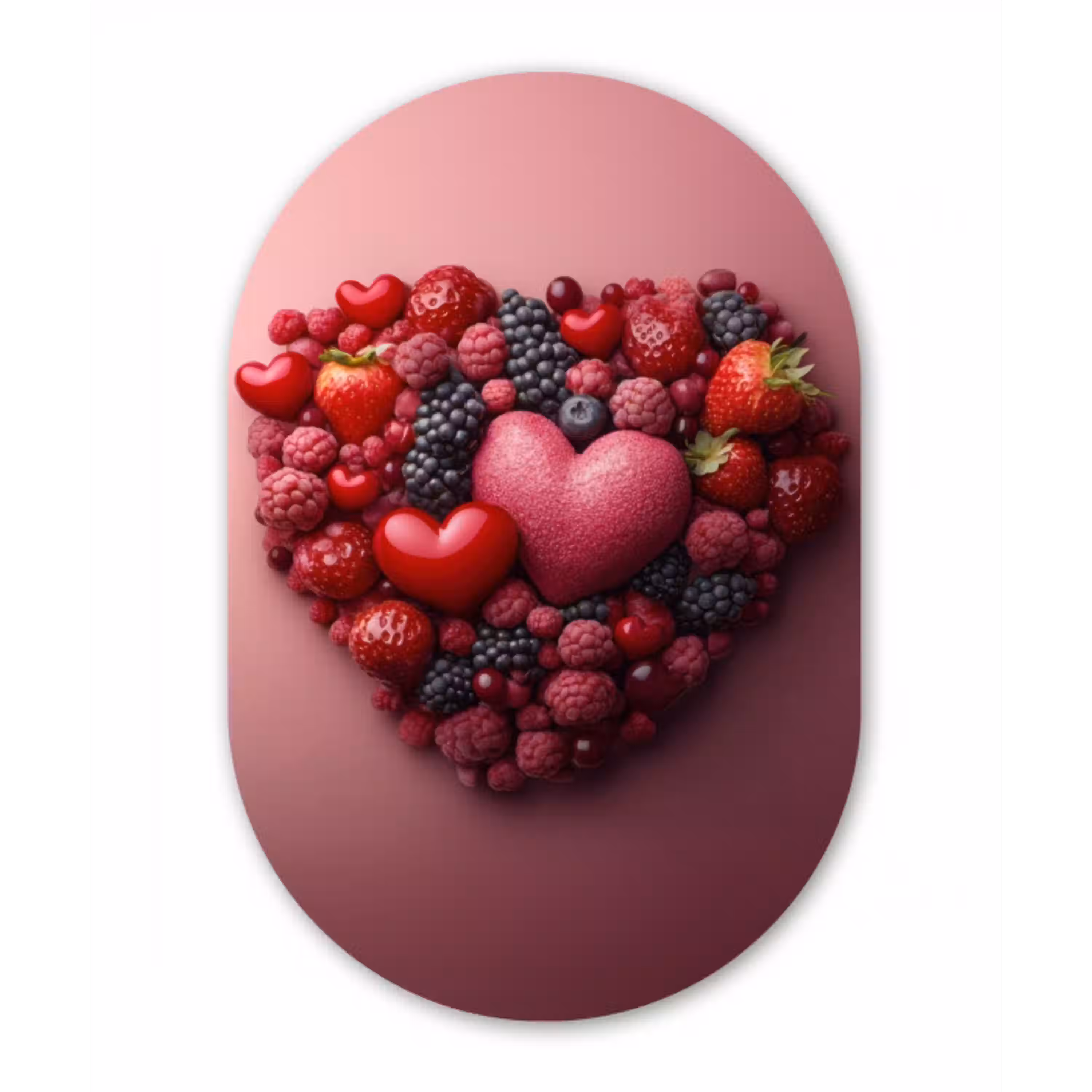 Fruit - Hartjes - Aardbeien - Frambozen - Bosbessen Wandcirkel Ovaal Glas middel -3d