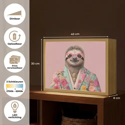 Luiaard - Bloemenprint - Bril - Roze Light Box met batterij (Wandlamp) middel -USP_websiteoverzichtNL