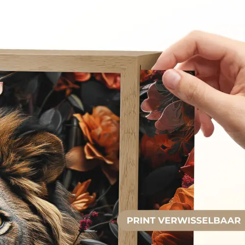 Leeuw - Dier - Natuur - Bloemen - Botanisch Light Box met batterij (Wandlamp) middel -USP_websiteprintNL