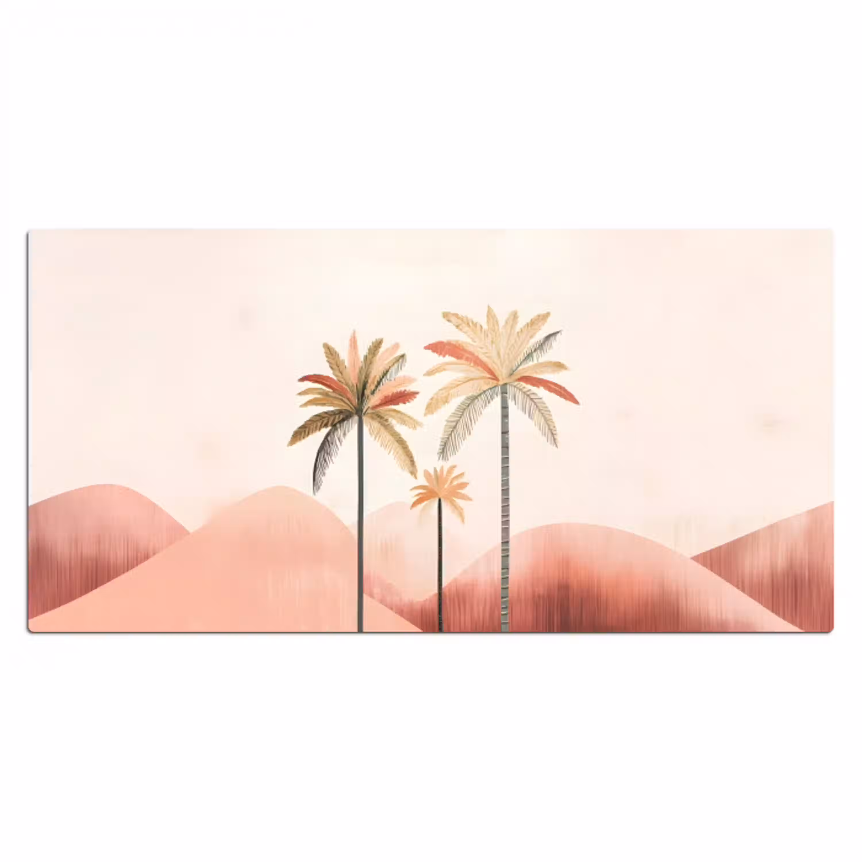 Palmbomen - Heuvels - Minimalistisch - Zachtroze Muismat XXL klein -3d_leeg