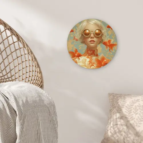Goudvissen - Oranje - Vrouw - Blond Wandcirkel kunststof plaat 5mm dik klein -sfeer5