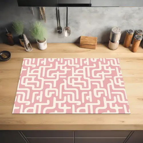 Doolhofpatroon - Roze - Wit - Abstract Inductie beschermer vinyl 3mm klein 276 -sfeer5