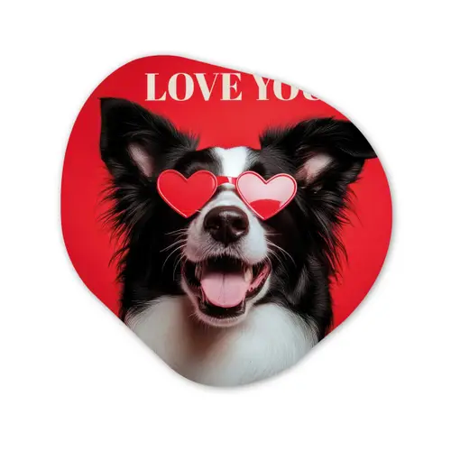 Hond - Hartjesbril - Loveyou - Rood Wandcirkel Organisch Forex 3mm klein -3d