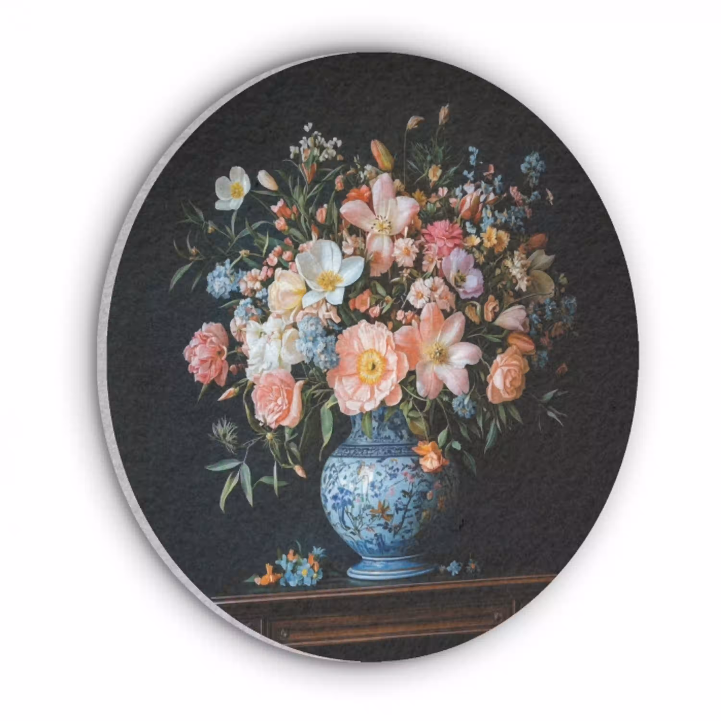Roze - Bloemen - Vaas - Kleuren Akoestische PET Vilt - Rond klein -3d