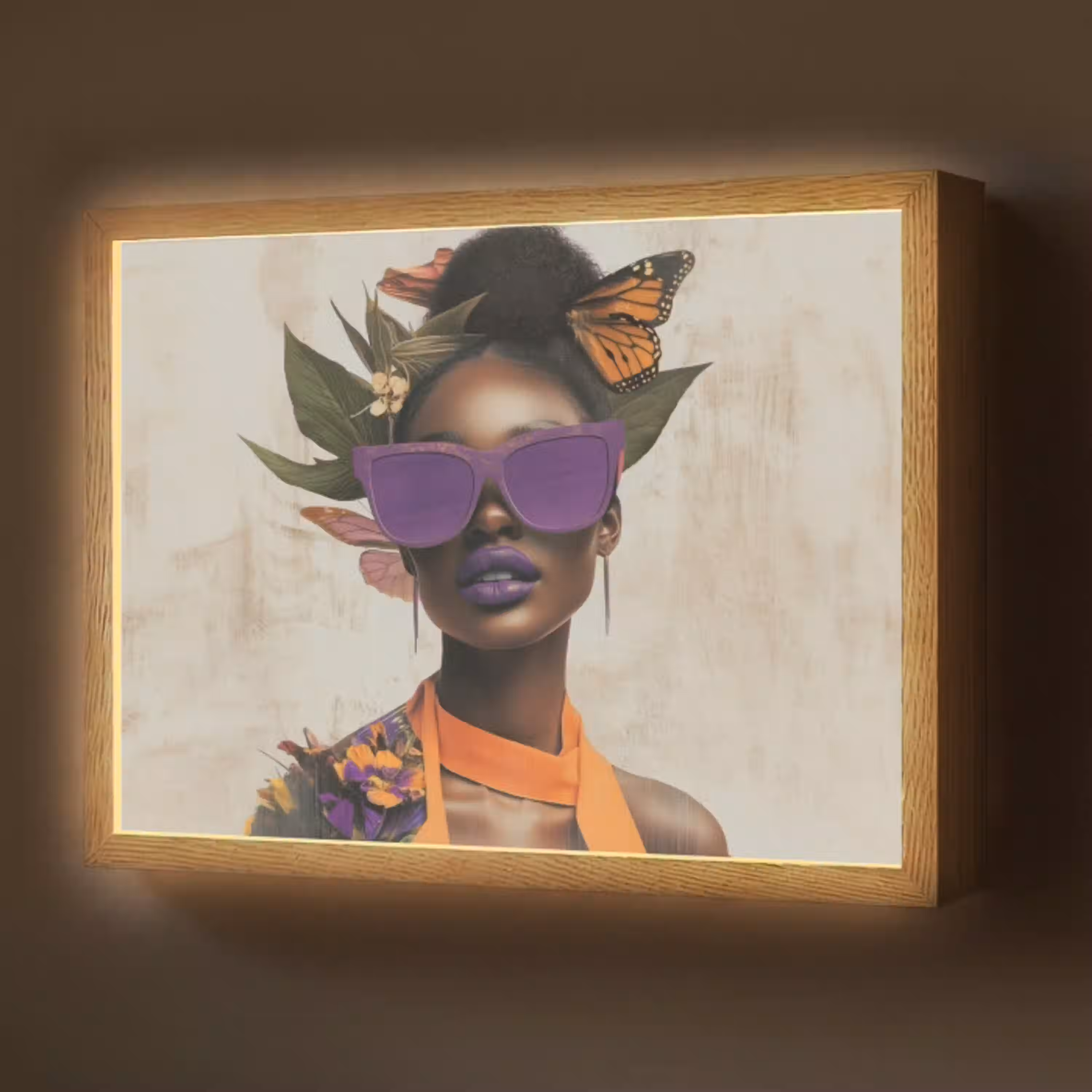 Vrouw - Zonnebril - Vlinder - Bloemen Light Box met batterij (Wandlamp) middel -z3d_website