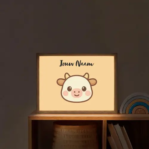 Koe - Oranje - Cartoon Light Box met batterij (Wandlamp kind) middel -sfeer1_kind