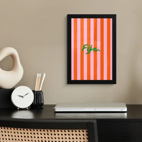 Patroon - Oranje - Fijn - Strepen fotolijst zwart zonder passe partout klein -sfeer1
