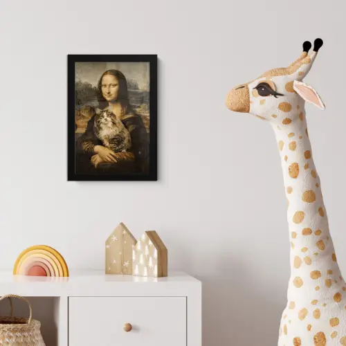 Mona Lisa - Kat - Leonardo da Vinci - Vintage - Kunstwerk - Oude meesters - Schilderij fotolijst zwart zonder passe partout klein -usfeer4_kinderkamer