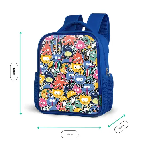 Beestjes met Grote Oogjes Kinderrugzak - Blauw middel -productfoto_formaten