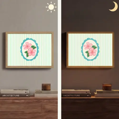 Bloemen - Ovaal - Strepen - Groen Light Box met batterij (Wandlamp) middel -sfeer3