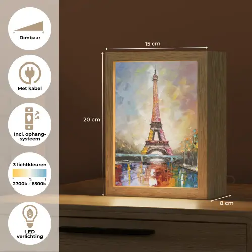 Eiffeltoren - Schilderij - Olieverf - Parijs Light Box met kabel (Tafellamp) klein -USP_NL
