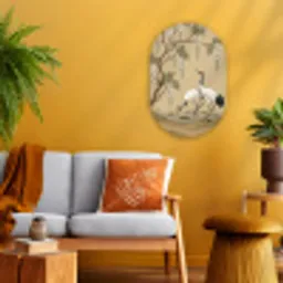 Kraanvogels - Water - Beige Wandcirkel Ovaal Forex klein -sfeer4
