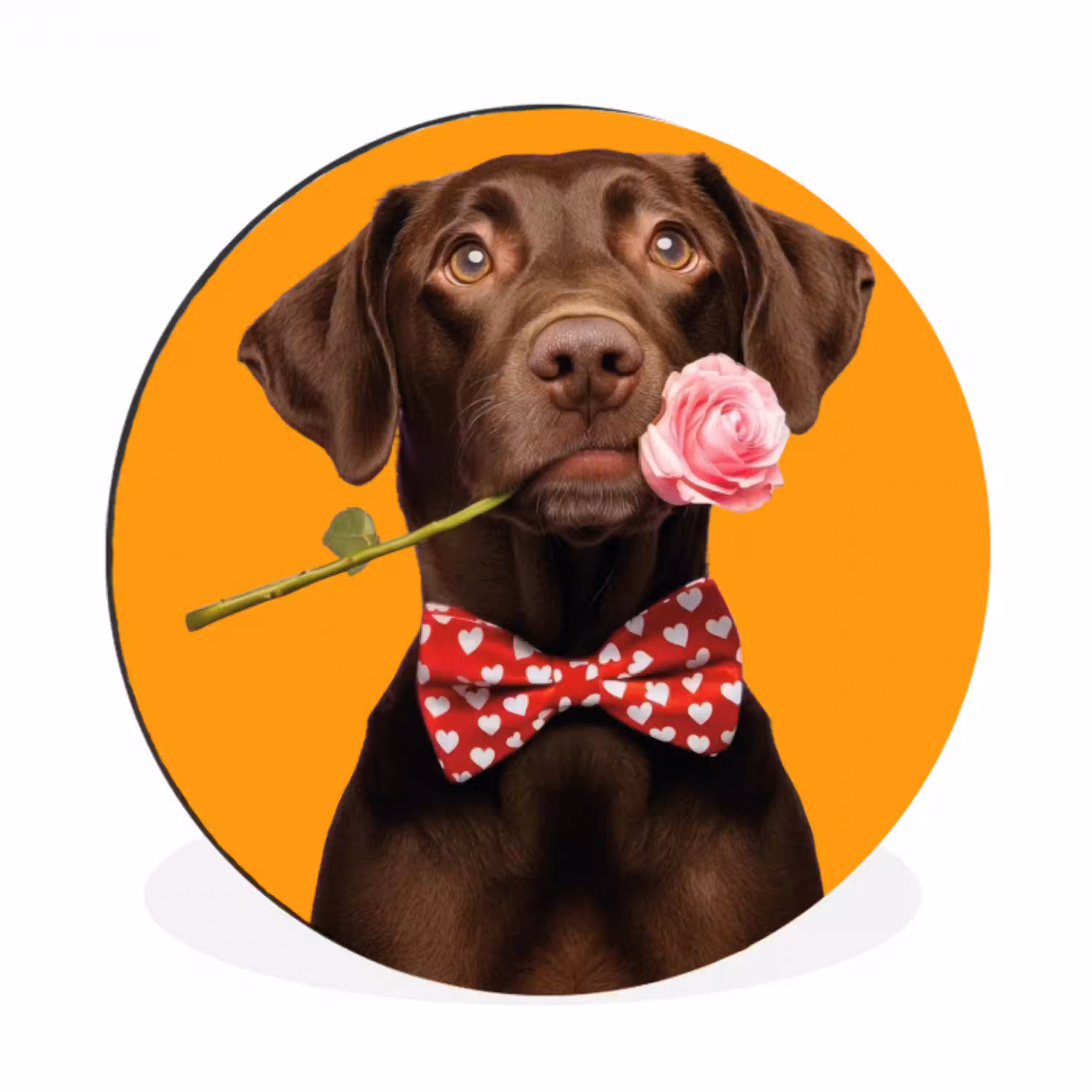 Hond - Oranje - Roos - Valentijn Wandcirkel aluminium klein -3d