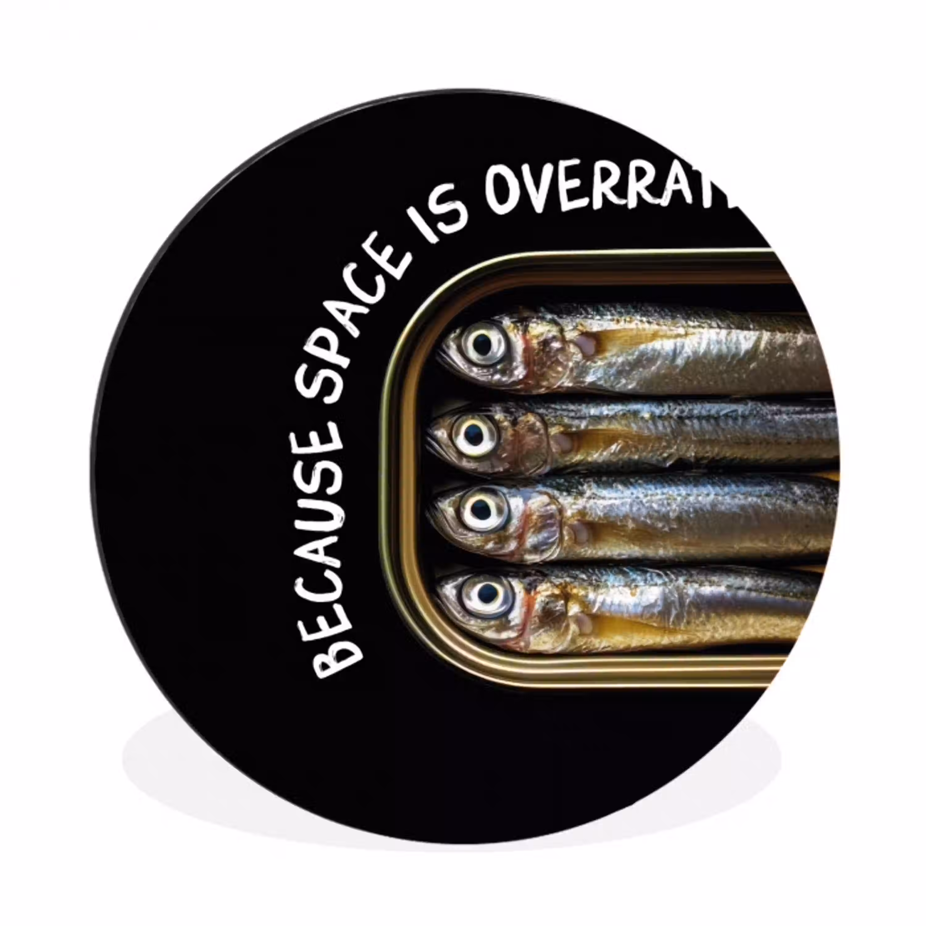 Sardines - Tekst - Vis - Blik Wandcirkel aluminium klein -3d