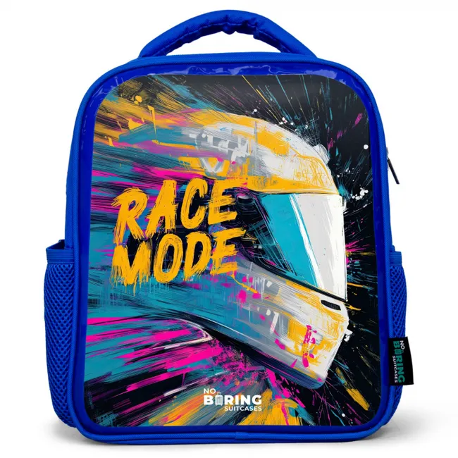 Racehelm - Verfspatten - Penseelstreken - Race mode Kinderrugzak - Blauw middel -3d