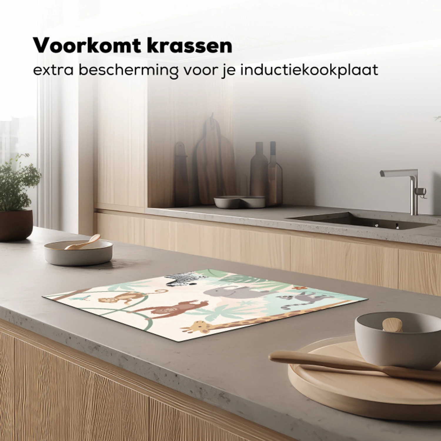 Jungle - Dieren - Groen Inductie beschermer vinyl 3mm middel -sfeer1