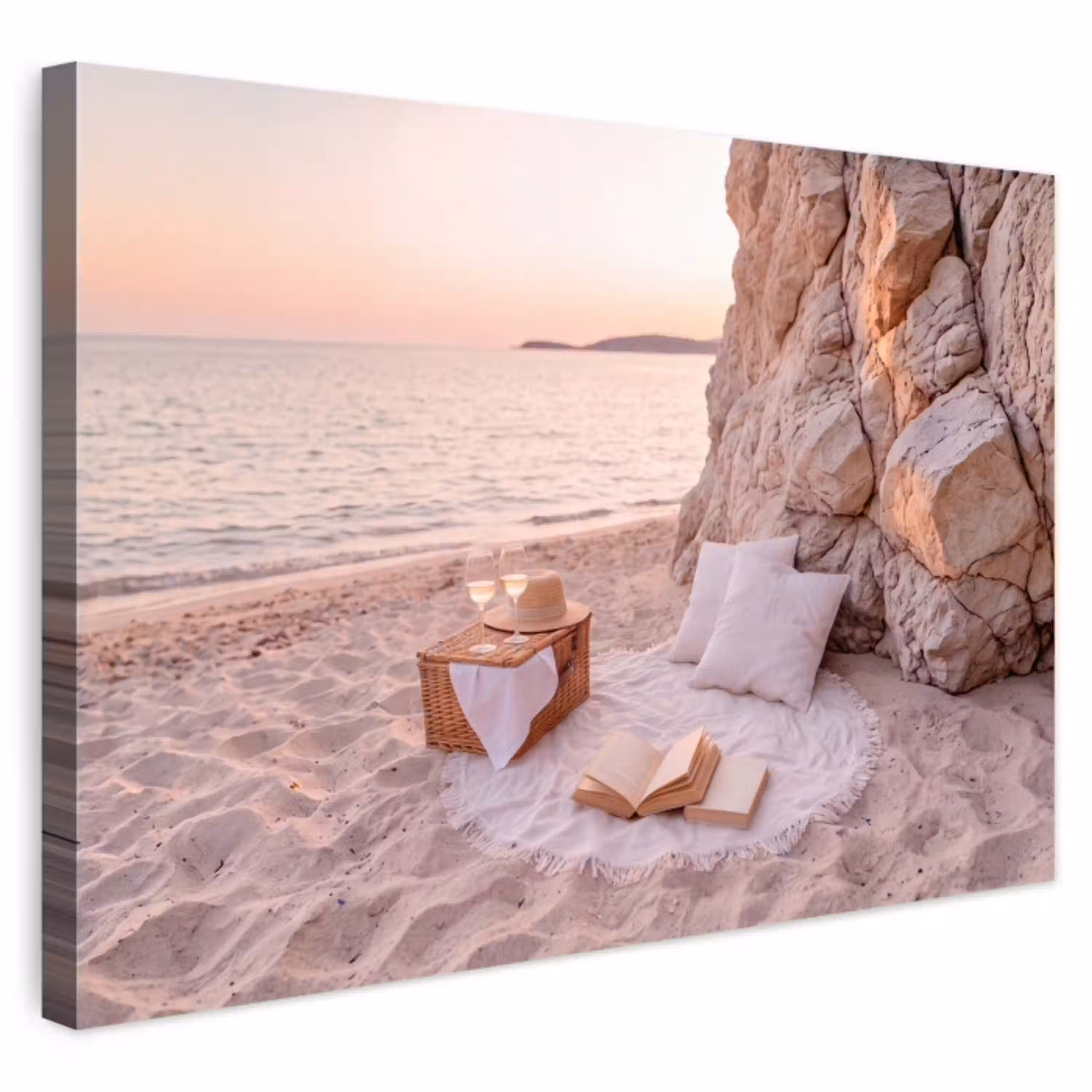 Strand - Picknick - Zonsondergang - Zomer - Natuur Tuinposter op houten frame 2 cm dik klein -3d