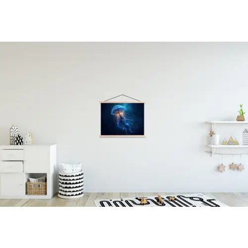 Kwal - Lichtgevend - Tentakels - Blauw textielposter latten blank klein -kinderkamer