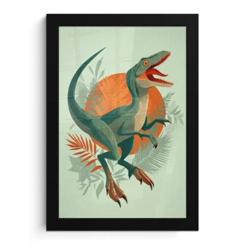 Dino - Bladeren - Grafisch - Groen fotolijst zwart zonder passe partout klein -3d