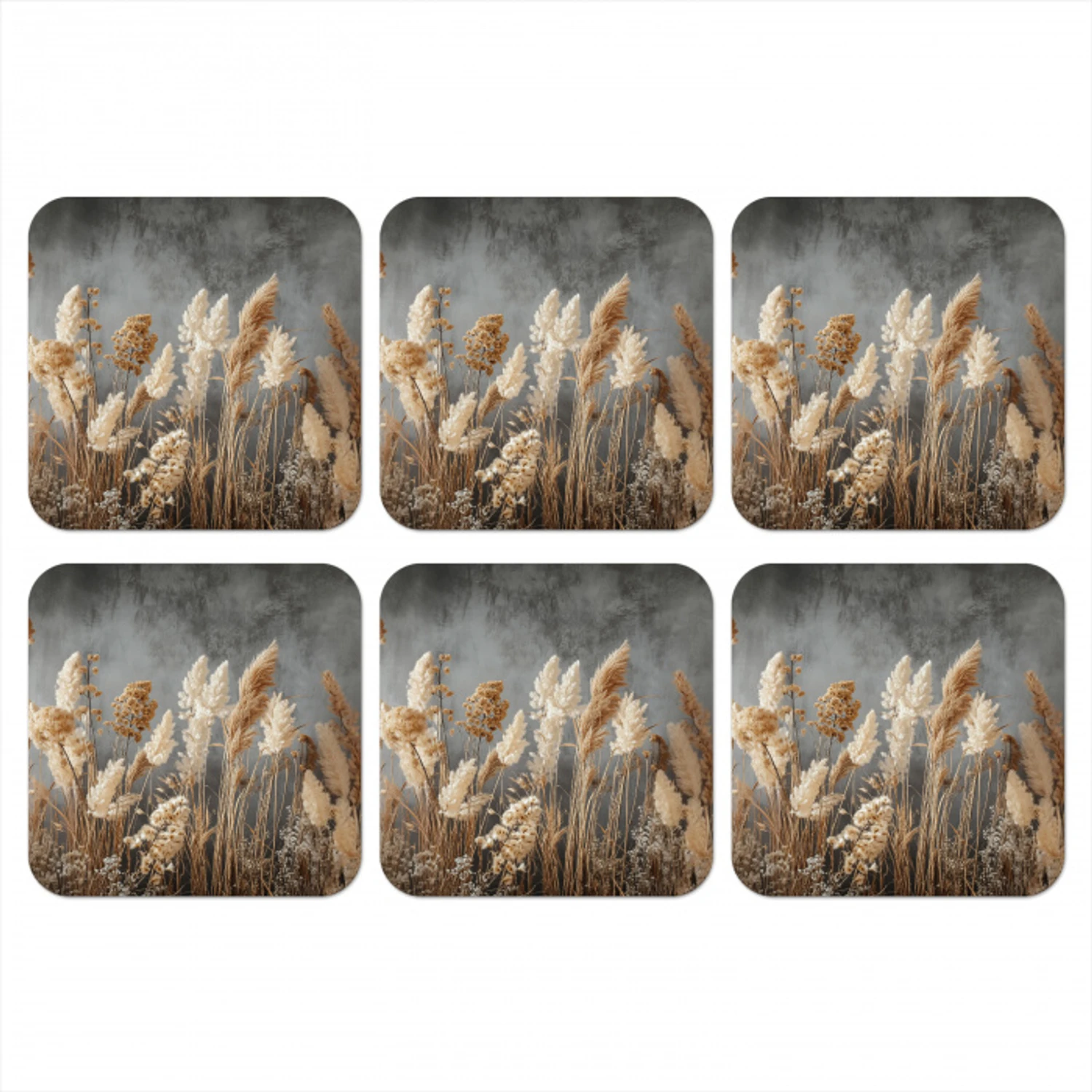 Gedroogde Veldbloemen - Grijs - Beton onderzetter kurk middel -3d