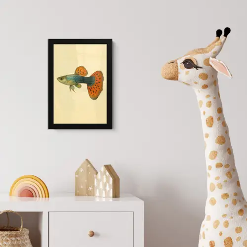 Vis - illustratie - Stippen - Oranje fotolijst zwart zonder passe partout klein -usfeer4_kinderkamer
