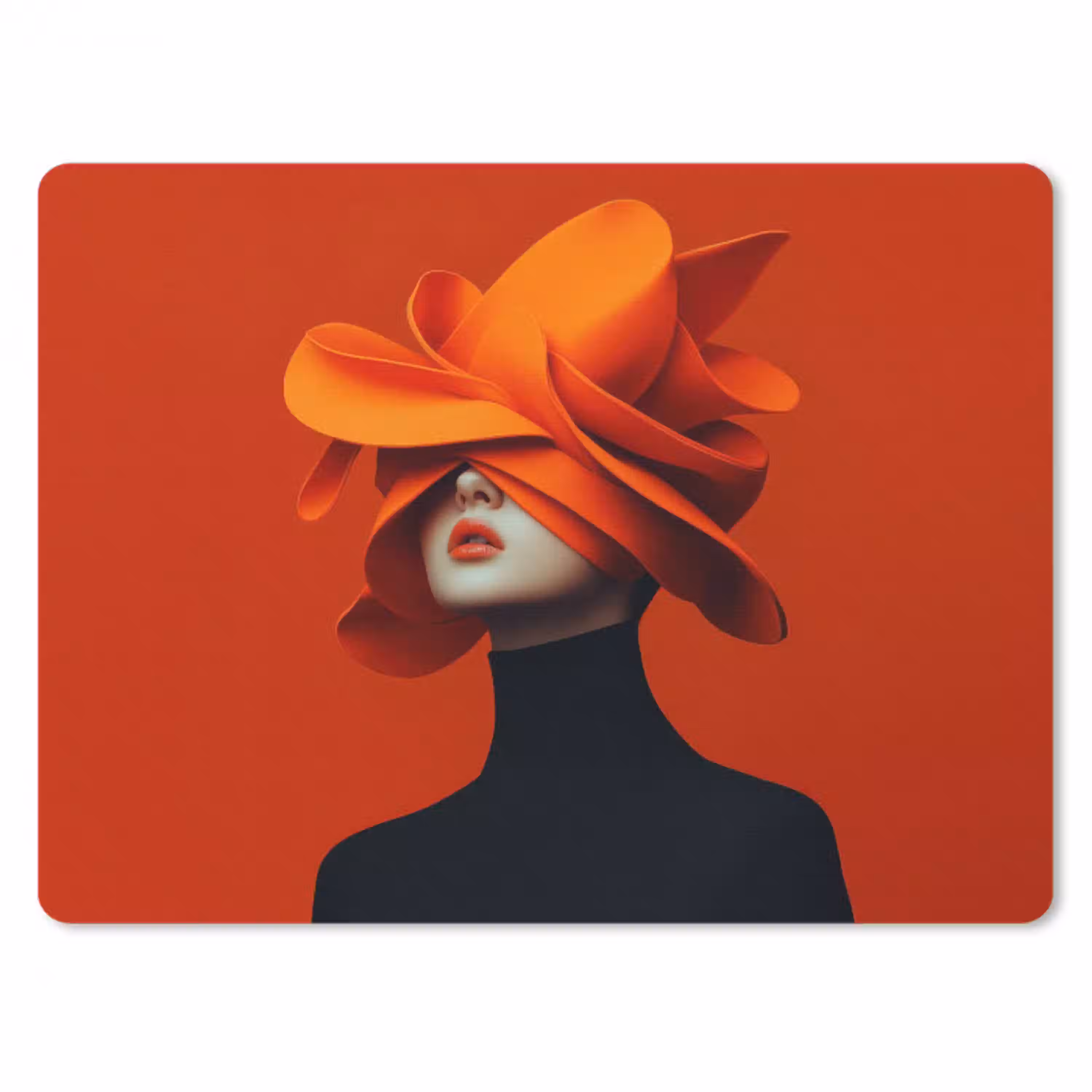 Oranje - Hoed - Vrouw muismat rubber klein -3d
